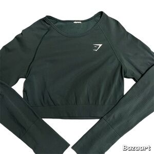 Gymshark Green Fitted Long Sleeve Crop Top